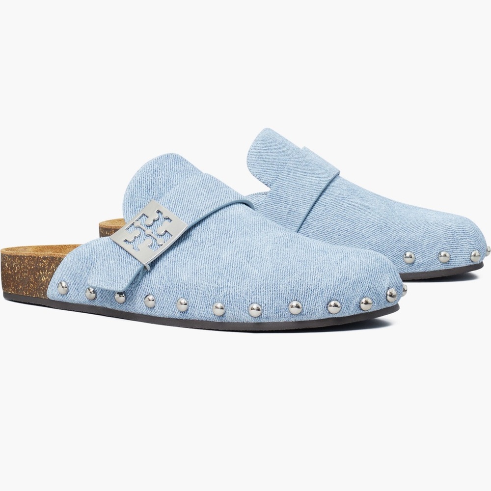 Tory Burch Denim Print Suede Mules SOLD OUT EVERYWHERE